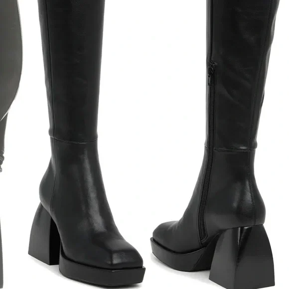 Jeffrey Campbell Black Heeled Boots with Chunky Heel - Picture 2 of 14